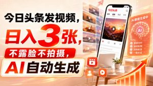 今日头条发视频，日入3张，不露脸不拍摄，AI自动生成-淘金日记