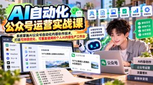 AI自动化公众号运营实战课,系统掌握AI公众号自动化内容创作技术,打造可持续优化、可重复使用的个人AI内容生产工作台-淘金日记