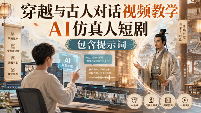 穿越与古人对话视频教学，AI仿真人短剧，包含提示词-淘金日记