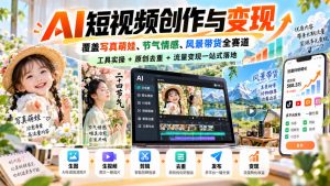 AI短视频创作与变现,覆盖写真萌娃、节气情感、风景带货全赛道,工具实操+原创去重+流量变现一站式落地-淘金日记