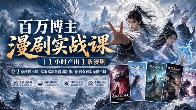 百万博主漫剧实战课｜1小时产出1条漫剧，0‑1全流程拆解，掌握高质量漫剧制作，配套全套实操提示词-淘金日记