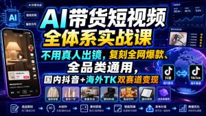 AI带货短视频全体系实战课,不用真人出镜,复刻全网爆款、全品类通用,国内抖音+海外TK双赛道变现-淘金日记