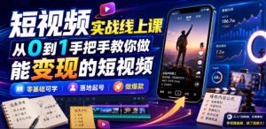 短视频实战线上课,从0到1手把手教你做能变现的短视频,零基础可学,落地起号做爆款-淘金日记
