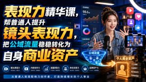 表现力精华课,帮普通人提升镜头表现力,把公域流量稳稳转化为自身商业资产-淘金日记
