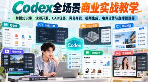 【无水印】Codex全场景商业实战教学,掌握知识库、Skill开发、CAD任务、网站开发、视频生成、电商运营与直播管理等-淘金日记