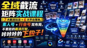 全域截流矩阵实战课程|7大截流玩法+6大平台落地,素人号+行业号双布局,不要脸的截流打粉,咔咔咔的下钩子!-淘金日记