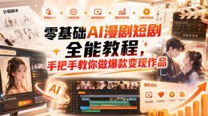 零基础AI漫剧短剧全能教程，从AI智能体搭建、文案脚本分镜、多平台AI生视频、剪映精修，覆盖全题材创作，手把手教你做爆款变现作品-淘金日记