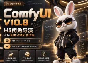 ComfyUI V10.8中文整合包,H3闲兔导演,支持无限分镜无限时长,1000+工作流,动作迁移,角色替换,视频一致性,口型同步,低显存可用-淘金日记