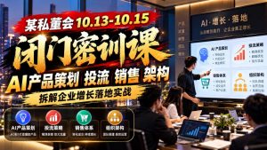 某私董会10.13-10.15闭门密训课,AI产品策划投流销售架构,拆解企业增长落地实战-淘金日记