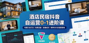 酒店民宿抖音自运营0-1进阶课|专属行业打法、免费流量+直播成交+榜单SEO全链路落地-淘金日记