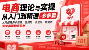 电商理论与实操从入门到精通-多多篇,从零搭建多多店铺,懂规则、会选品、控成本,低价赛道稳定盈利-淘金日记