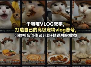 干嘛喵VLOG教学,打造自己的高级宠物vlog账号,可做抖音创作者计划+精选独家收益-淘金日记