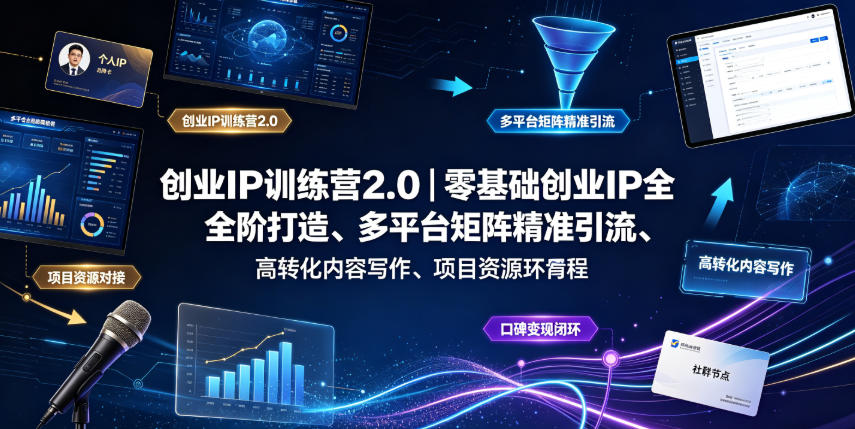 创业IP训练营2.0｜零基础创业IP全阶打造、多平台矩阵精准引流、高转化内容写作、项目资源对接与口碑变现闭环课程-淘金日记