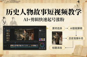 历史人物故事短视频教学,AI+剪辑制作历史人物题材短视频,快速起号涨粉-淘金日记