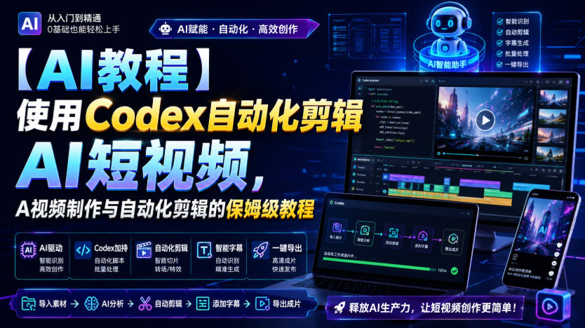 【AI教程】使用Codex自动化剪辑AI短视频，AI视频制作与自动化剪辑的保姆级教程-淘金日记