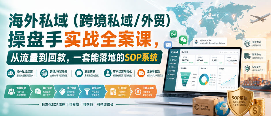 海外私域（跨境私域/外贸）操盘手实战全案课，从流量到回款，一套能落地的SOP系统-淘金日记