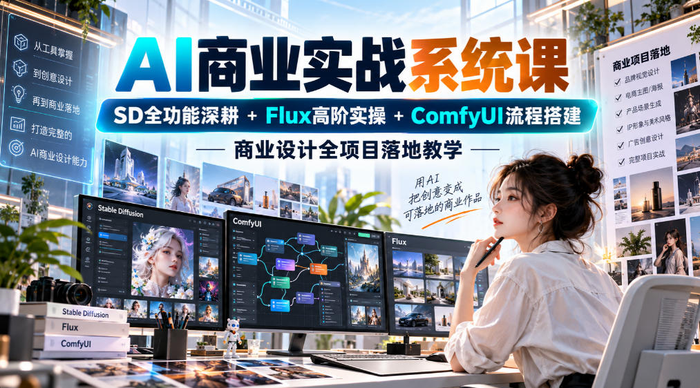 AI商业实战系统课｜SD全功能深耕+Flux高阶实操+Comfyui流程搭建，商业设计全项目落地教学-淘金日记