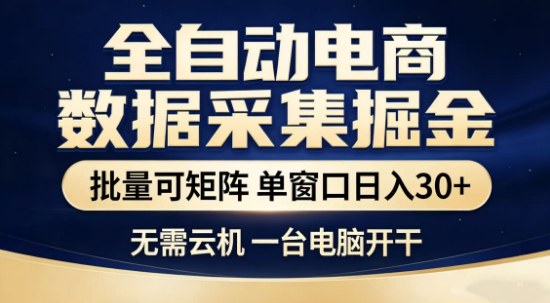 独家电商数据全自动采集项目，批量可矩阵，单窗口轻松日入3张+【揭秘】-淘金日记
