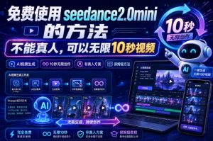 免费使用seedance2.0mini的方法,不能真人,可以无限10秒视频,9图+3音频参考-淘金日记