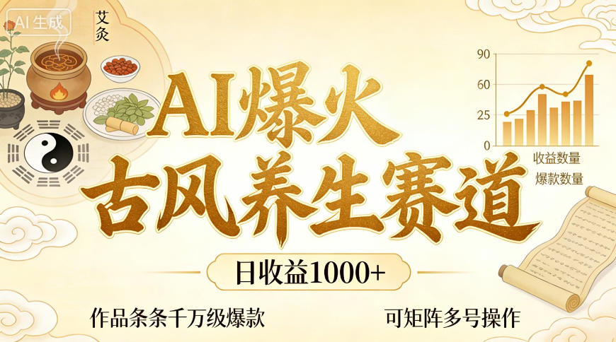 AI爆火古风养生赛道，日收益1k+单条作品点赞破万+，可矩阵多号操作【揭秘】-淘金日记