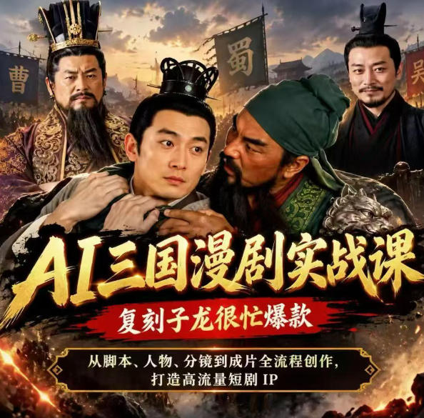抖音14W粉博主同款AI三国漫剧实战课，复刻子龙很忙爆款，从脚本、人物、分镜到成片全流程创作，打造高流量短剧IP-淘金日记