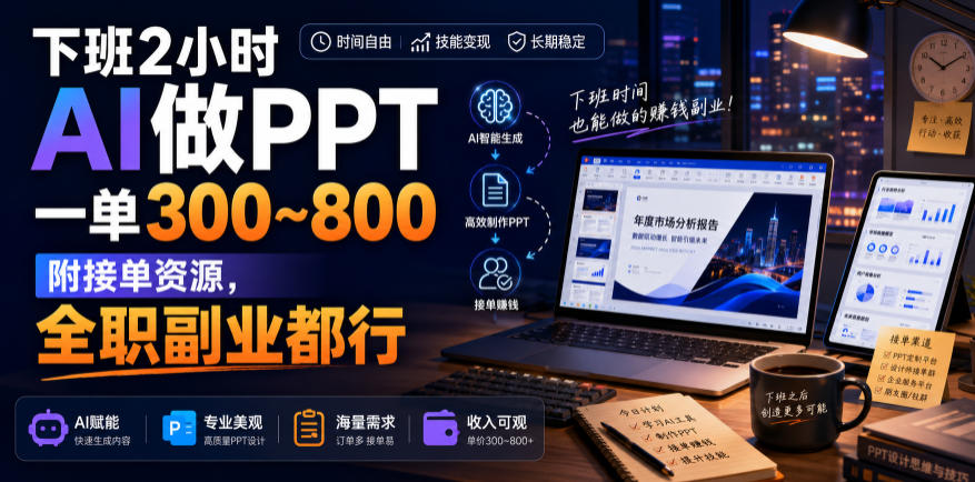 下班2小时AI做PPT，一单300~800，附接单资源，全职副业都行【揭秘】-淘金日记