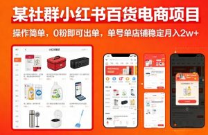 某社群小红书百货电商项目,操作简单,0粉即可出单,单号单店铺稳定月入2w+-淘金日记