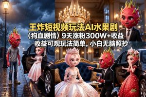 王炸短视频玩法AI水果剧(狗血剧情)9天涨粉300W+收益可观玩法简单,小白无脑照抄,详细拆解玩法-淘金日记