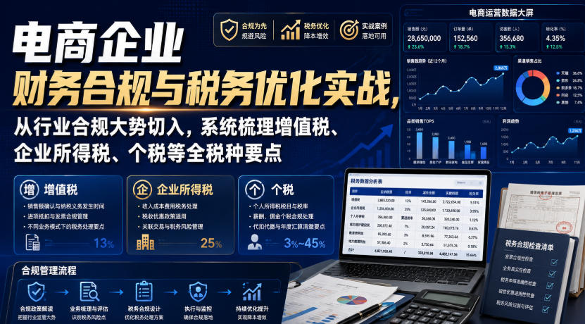 电商企业财务合规与税务优化实战，从行业合规大势切入，系统梳理增值税、企业所得税、个税等全税种要点-淘金日记