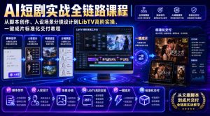 AI短剧实战全链路课程|从脚本创作、人设场景分镜设计到LibTV高阶实操、一键成片标准化交付教程-淘金日记