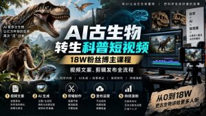 AI古生物转生科普短视频,18W粉丝博主课程,视频文案、剪辑发布全流程-淘金日记