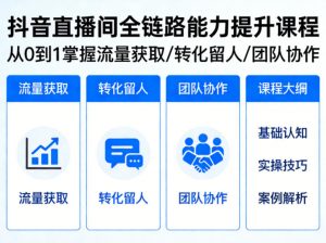 抖音直播间浓缩版视频课程,从0到1掌握直播间流量获取、转化留人、团队协作的全链路能力-淘金日记