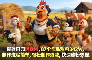 爆款田园轻动漫,87个作品涨粉342W,制作流程简单,轻松制作爆款,快速涨粉变现-淘金日记