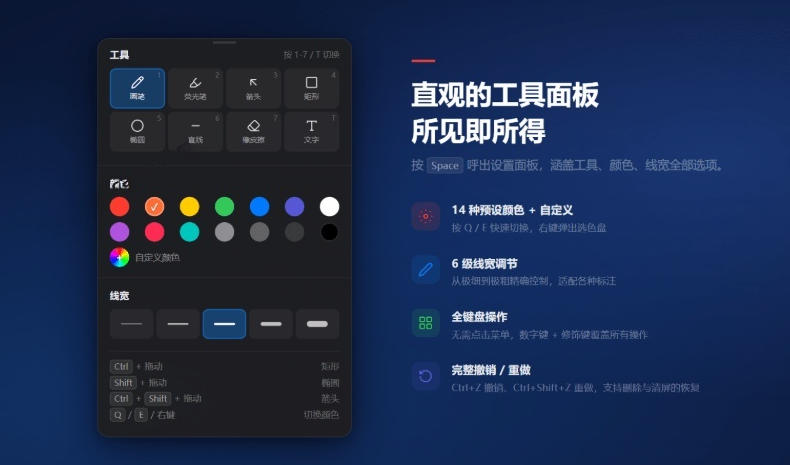开源轻量级屏幕标注工具，1.4MB实现电脑全屏变自由画布！支持8种标注工具和全键盘操控MarkerOn-淘金日记